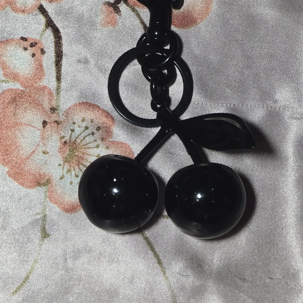 Black sparkle Cherry bagcharm keychain